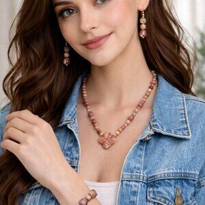 Jasper Jewelry Set – Necklace, Bracelet & Earrings – Semi-Precious Stone